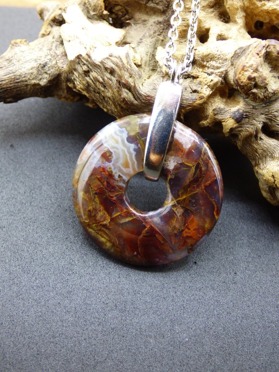 Pietersite gold & rot ~ 925 Sterling Silber Edelstein Kette HIPPIE GOA Boho Ethno Natur Donut Schutzsymbol Rarität Heilstein Kristall - Art of Nature Berlin