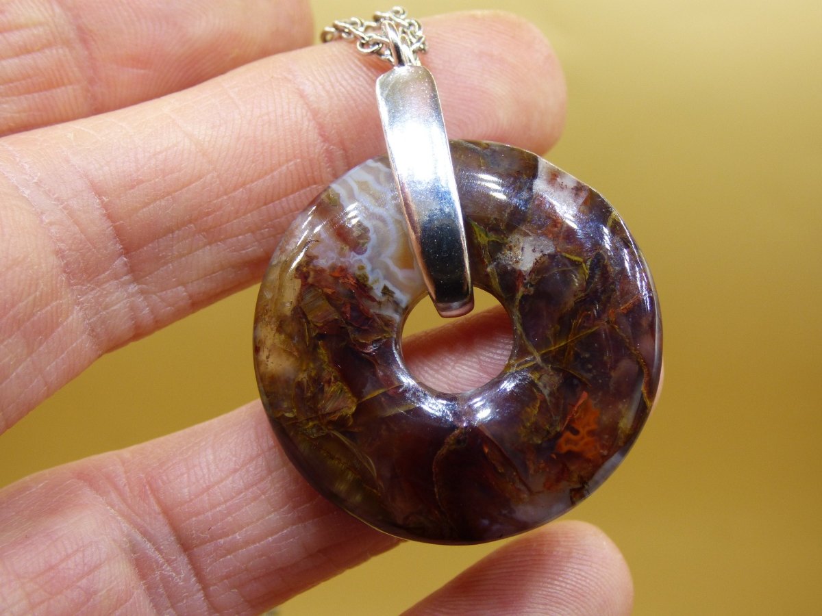 Pietersite gold & rot ~ 925 Sterling Silber Edelstein Kette HIPPIE GOA Boho Ethno Natur Donut Schutzsymbol Rarität Heilstein Kristall - Art of Nature Berlin