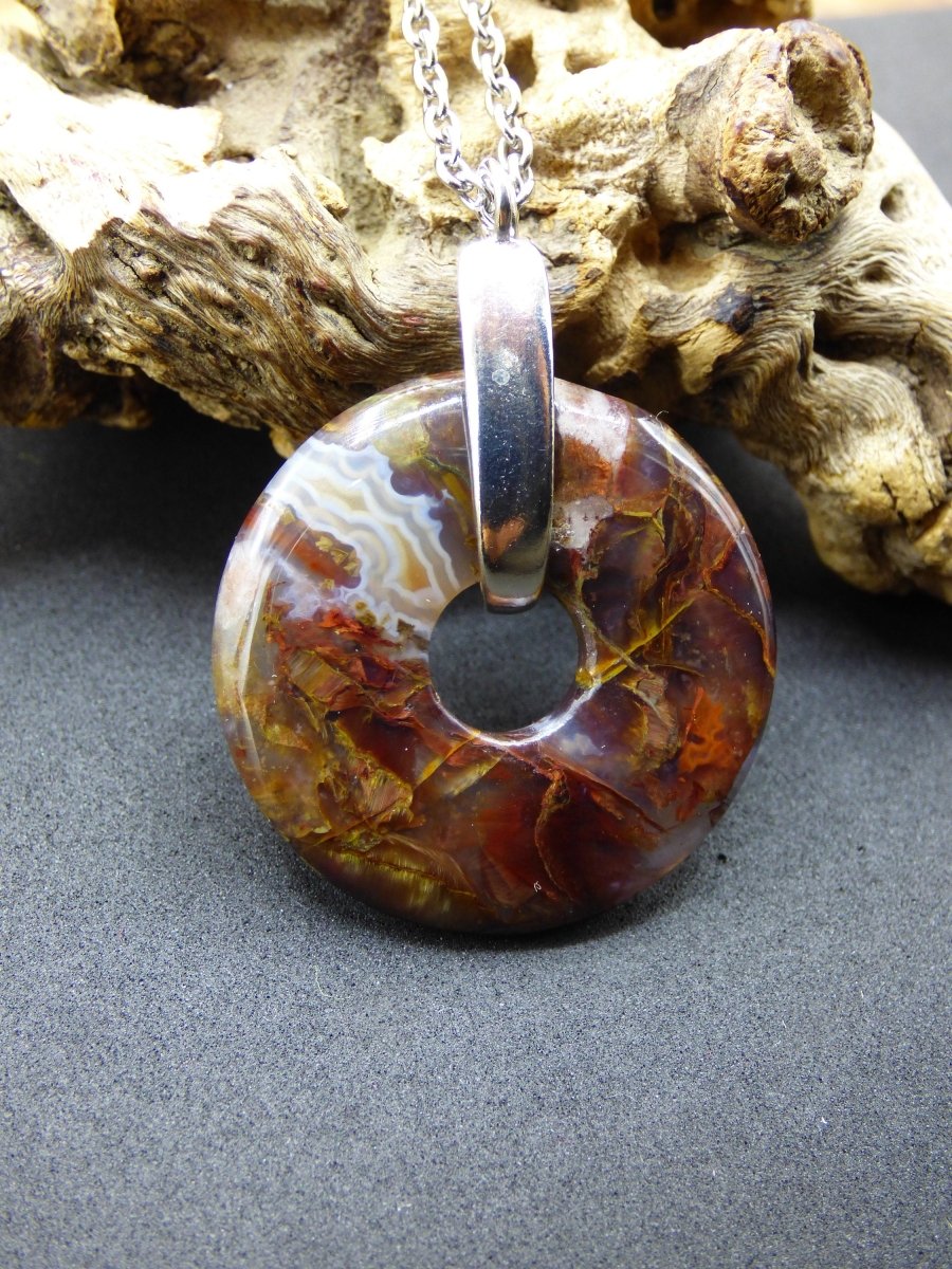 Pietersite gold & rot ~ 925 Sterling Silber Edelstein Kette HIPPIE GOA Boho Ethno Natur Donut Schutzsymbol Rarität Heilstein Kristall - Art of Nature Berlin