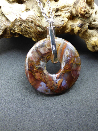 Pietersite gold & rot ~ 925 Sterling Silber Edelstein Kette HIPPIE GOA Boho Ethno Natur Donut Schutzsymbol Rarität Heilstein Kristall - Art of Nature Berlin