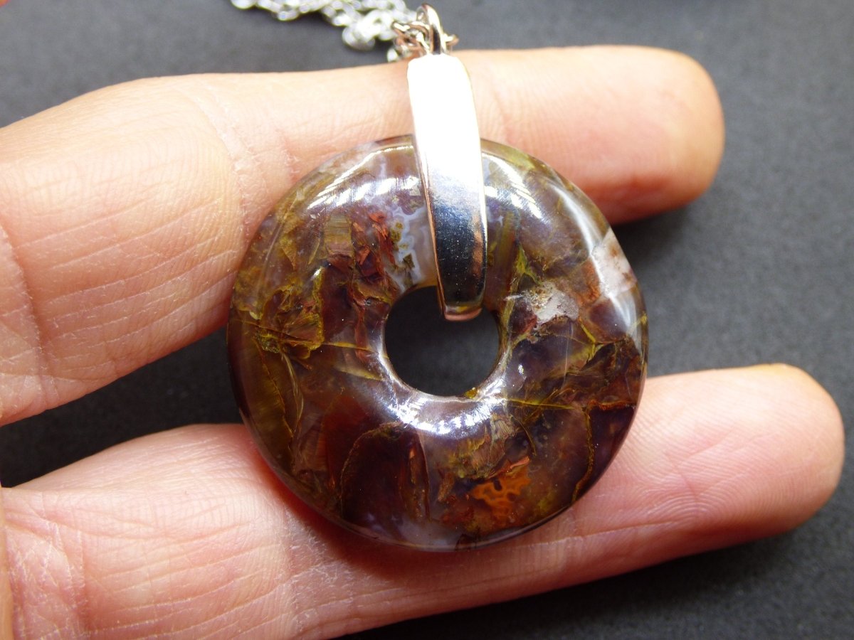 Pietersite gold & rot ~ 925 Sterling Silber Edelstein Kette HIPPIE GOA Boho Ethno Natur Donut Schutzsymbol Rarität Heilstein Kristall - Art of Nature Berlin