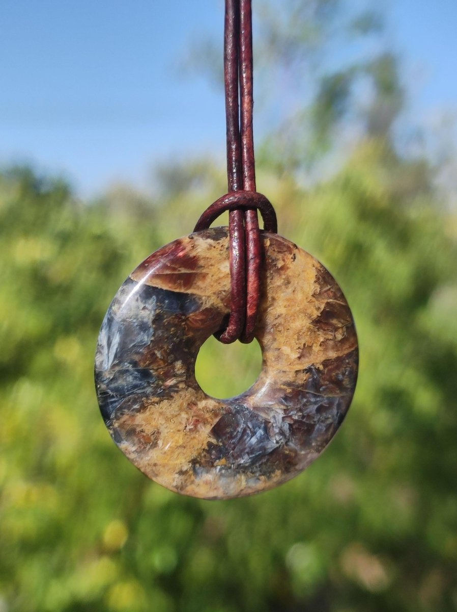 Pietersite gold rot blau - Edelstein Donut Kette Rarität selten Schutz Heilstein Kristall HIPPIE Boho Tibet Ethno Mann Frau Geschenk Er Sie - Art of Nature Berlin