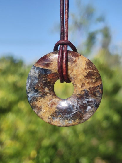 Pietersite gold rot blau - Edelstein Donut Kette Rarität selten Schutz Heilstein Kristall HIPPIE Boho Tibet Ethno Mann Frau Geschenk Er Sie - Art of Nature Berlin