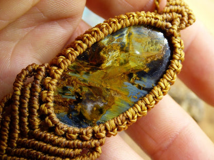 Pietersite Golden ~ Makramee Edelstein Kette ~HIPPIE ~GOA ~Boho ~Ethno ~Nature ~Heilstein ~Flash ~Fire ~Fluss ~Blitz ~Rarität - Art of Nature Berlin