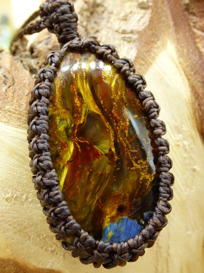 Pietersite Golden ~ Makramee Edelstein Kette ~HIPPIE ~GOA ~Boho ~Ethno ~Nature ~Heilstein ~Flash ~Fire ~Fluss ~Blitz ~Rarität - Art of Nature Berlin