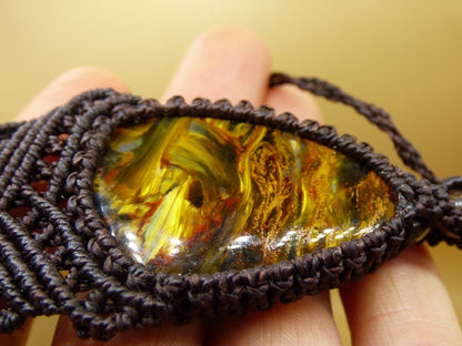 Pietersite Golden ~ Makramee Edelstein Kette ~HIPPIE ~GOA ~Boho ~Ethno ~Nature ~Heilstein ~Flash ~Fire ~Fluss ~Blitz ~Rarität - Art of Nature Berlin