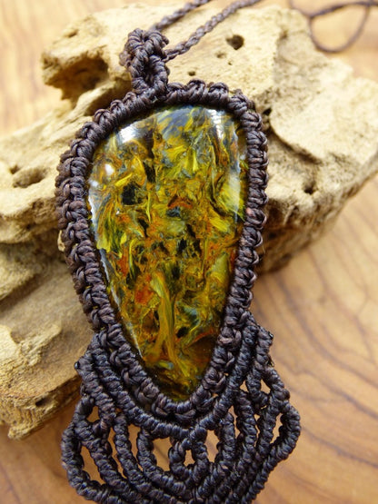 Pietersite Golden ~ Makramee Edelstein Kette ~HIPPIE ~GOA ~Boho ~Ethno ~Nature ~Heilstein ~Flash ~Fire ~Fluss ~Blitz ~Rarität - Art of Nature Berlin