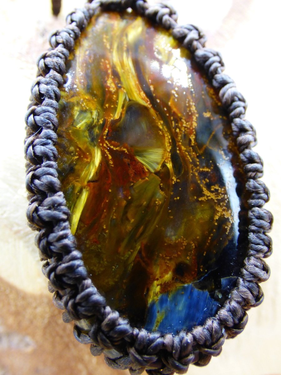 Pietersite Golden ~ Makramee Edelstein Kette ~HIPPIE ~GOA ~Boho ~Ethno ~Nature ~Heilstein ~Flash ~Fire ~Fluss ~Blitz ~Rarität - Art of Nature Berlin