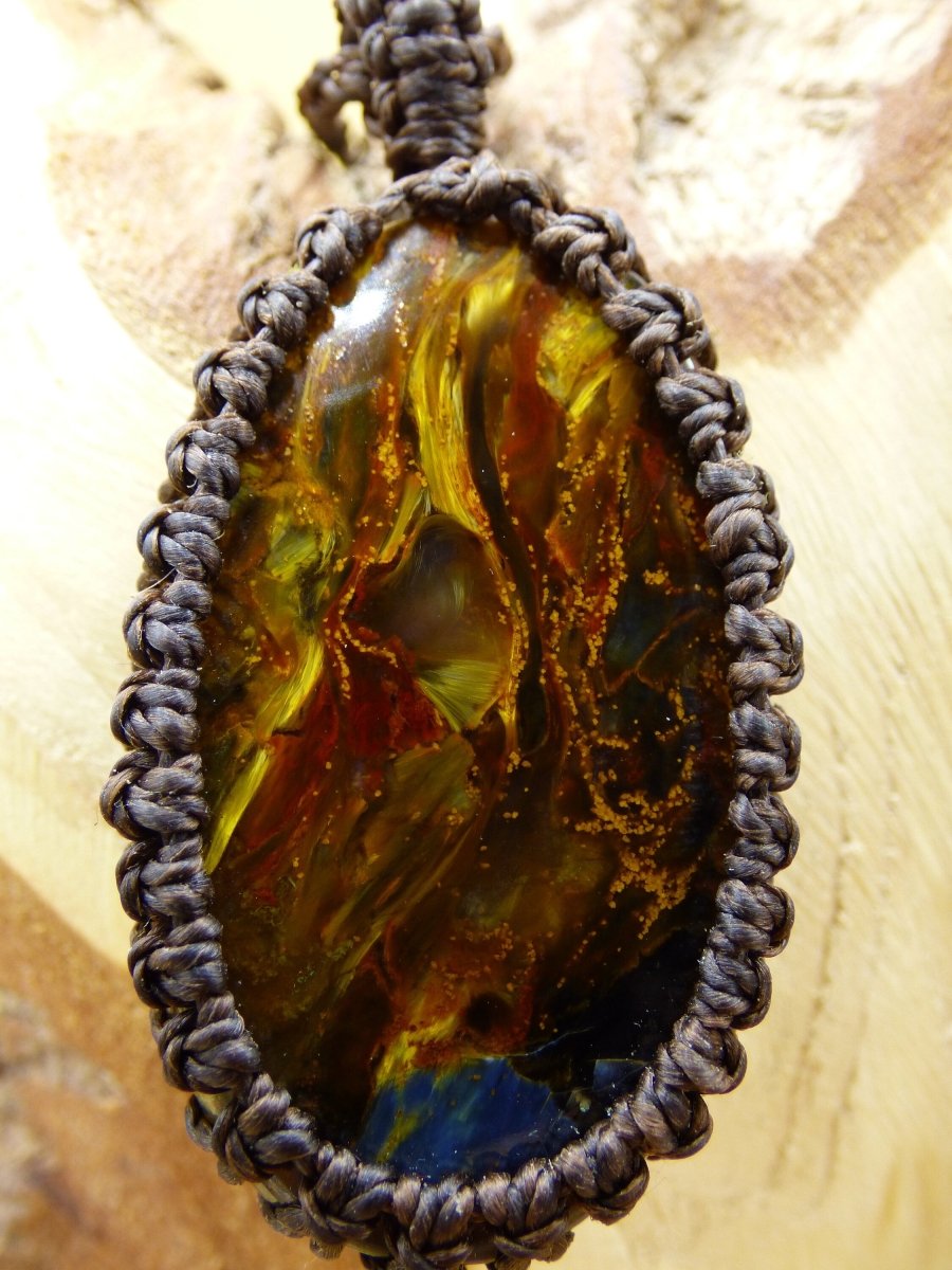 Pietersite Golden ~ Makramee Edelstein Kette ~HIPPIE ~GOA ~Boho ~Ethno ~Nature ~Heilstein ~Flash ~Fire ~Fluss ~Blitz ~Rarität - Art of Nature Berlin