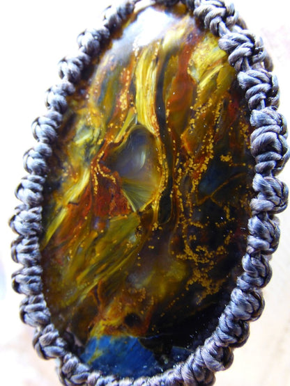 Pietersite Golden ~ Makramee Edelstein Kette ~HIPPIE ~GOA ~Boho ~Ethno ~Nature ~Heilstein ~Flash ~Fire ~Fluss ~Blitz ~Rarität - Art of Nature Berlin