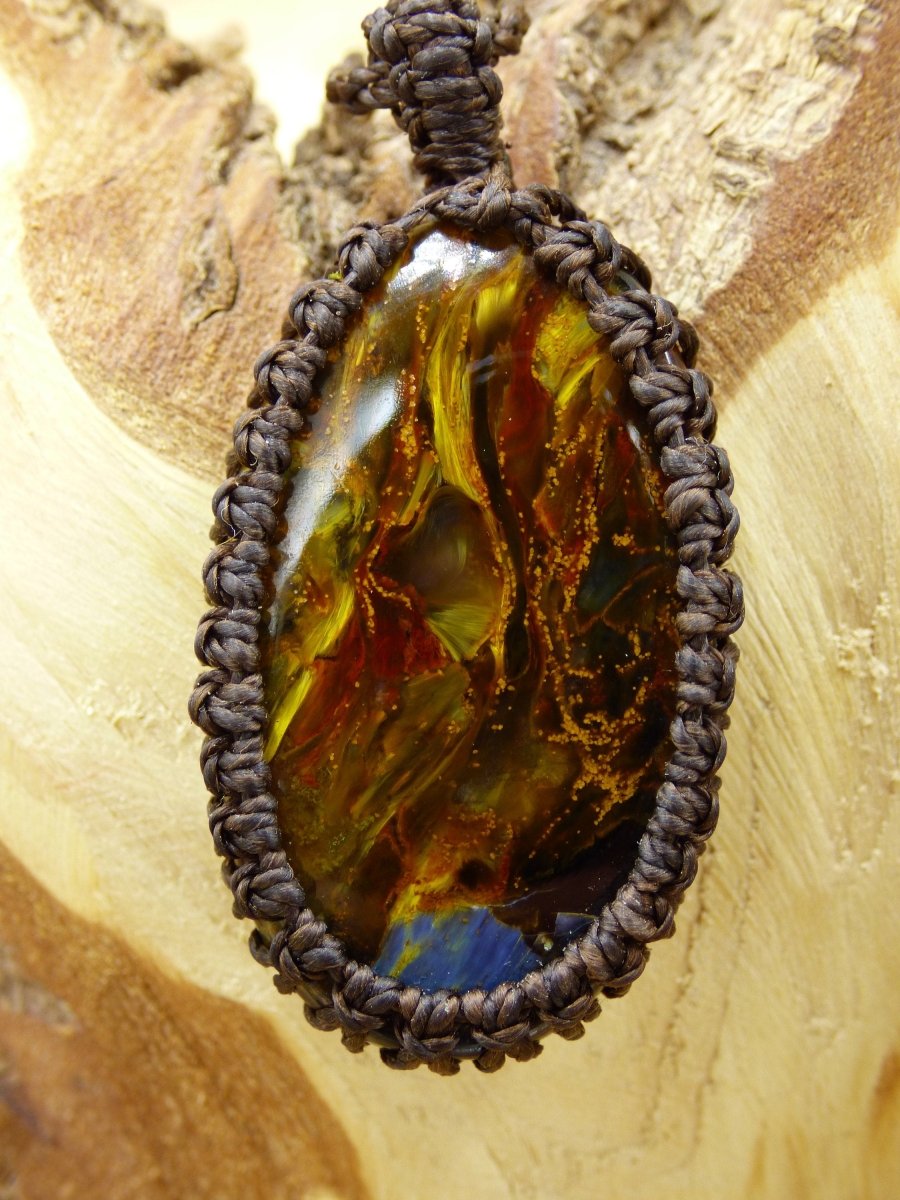 Pietersite Golden ~ Makramee Edelstein Kette ~HIPPIE ~GOA ~Boho ~Ethno ~Nature ~Heilstein ~Flash ~Fire ~Fluss ~Blitz ~Rarität - Art of Nature Berlin