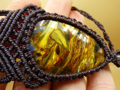 Pietersite Golden ~ Makramee Edelstein Kette ~HIPPIE ~GOA ~Boho ~Ethno ~Nature ~Heilstein ~Flash ~Fire ~Fluss ~Blitz ~Rarität - Art of Nature Berlin