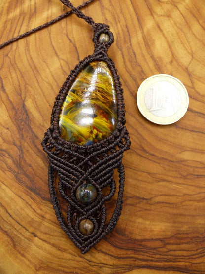 Pietersite Golden ~ Makramee Edelstein Kette ~HIPPIE ~GOA ~Boho ~Ethno ~Nature ~Heilstein ~Flash ~Fire ~Fluss ~Blitz ~Rarität - Art of Nature Berlin