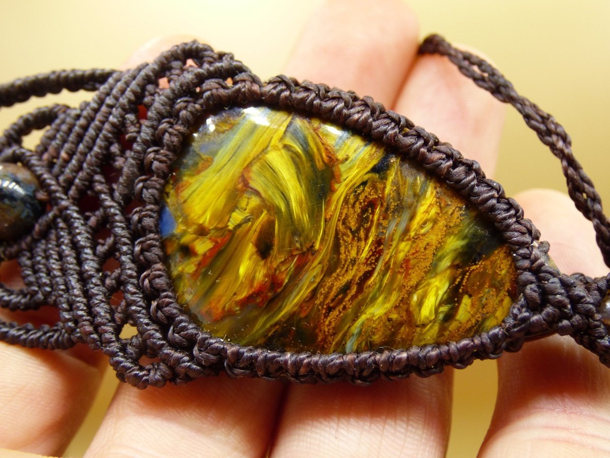 Pietersite Golden ~ Makramee Edelstein Kette ~HIPPIE ~GOA ~Boho ~Ethno ~Nature ~Heilstein ~Flash ~Fire ~Fluss ~Blitz ~Rarität - Art of Nature Berlin