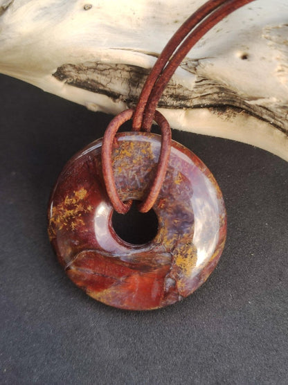 Pietersite rot gold - Edelstein Donut Kette Rarität selten Schutzsymbol Heilstein Kristall HIPPIE Boho Tibet Ethno Mann Frau Geschenk Er Sie - Art of Nature Berlin