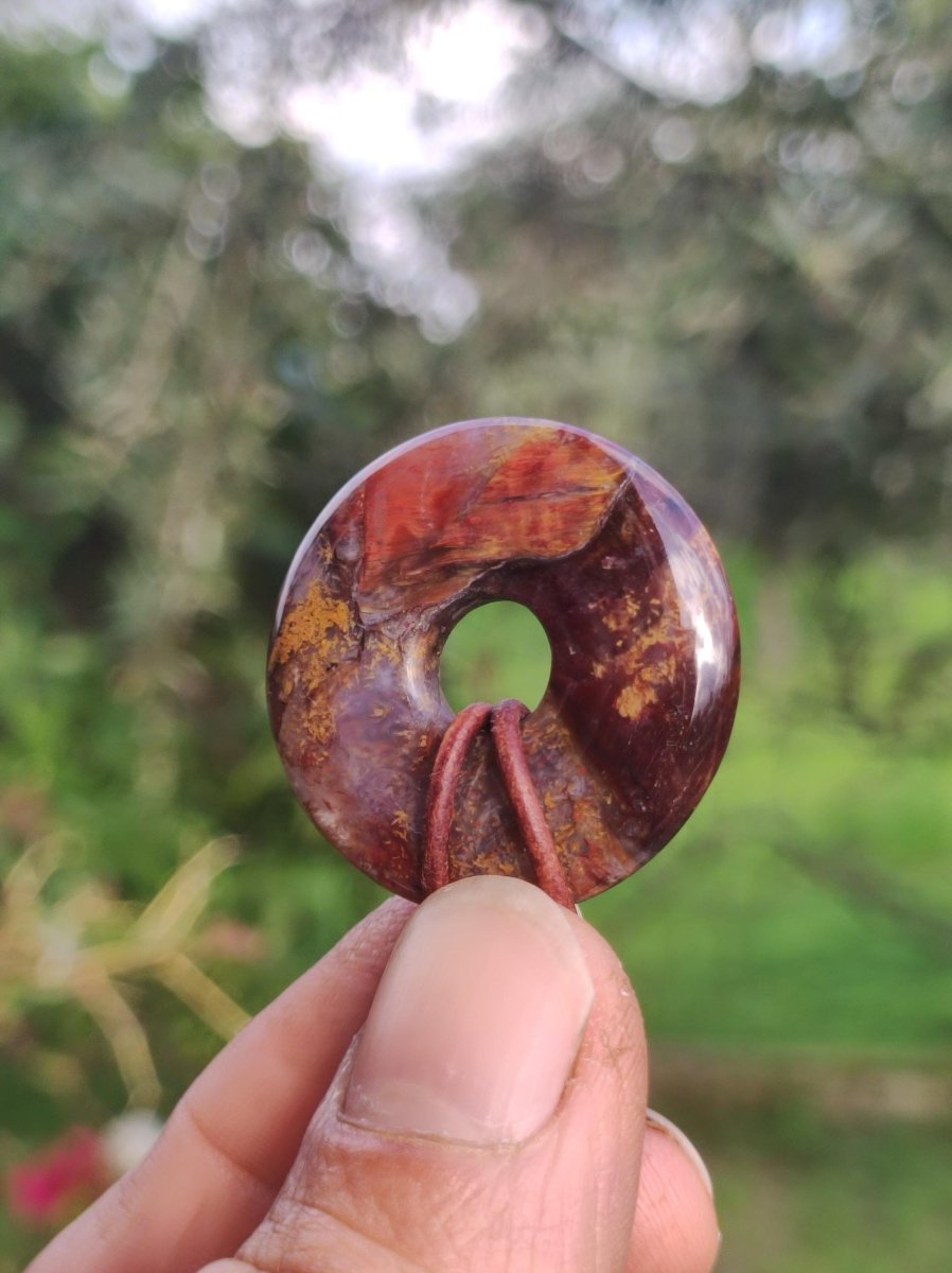 Pietersite rot gold - Edelstein Donut Kette Rarität selten Schutzsymbol Heilstein Kristall HIPPIE Boho Tibet Ethno Mann Frau Geschenk Er Sie - Art of Nature Berlin