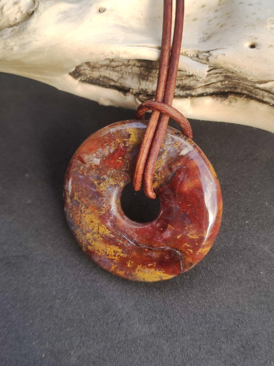 Pietersite rot gold - Edelstein Donut Kette Rarität selten Schutzsymbol Heilstein Kristall HIPPIE Boho Tibet Ethno Mann Frau Geschenk Er Sie - Art of Nature Berlin