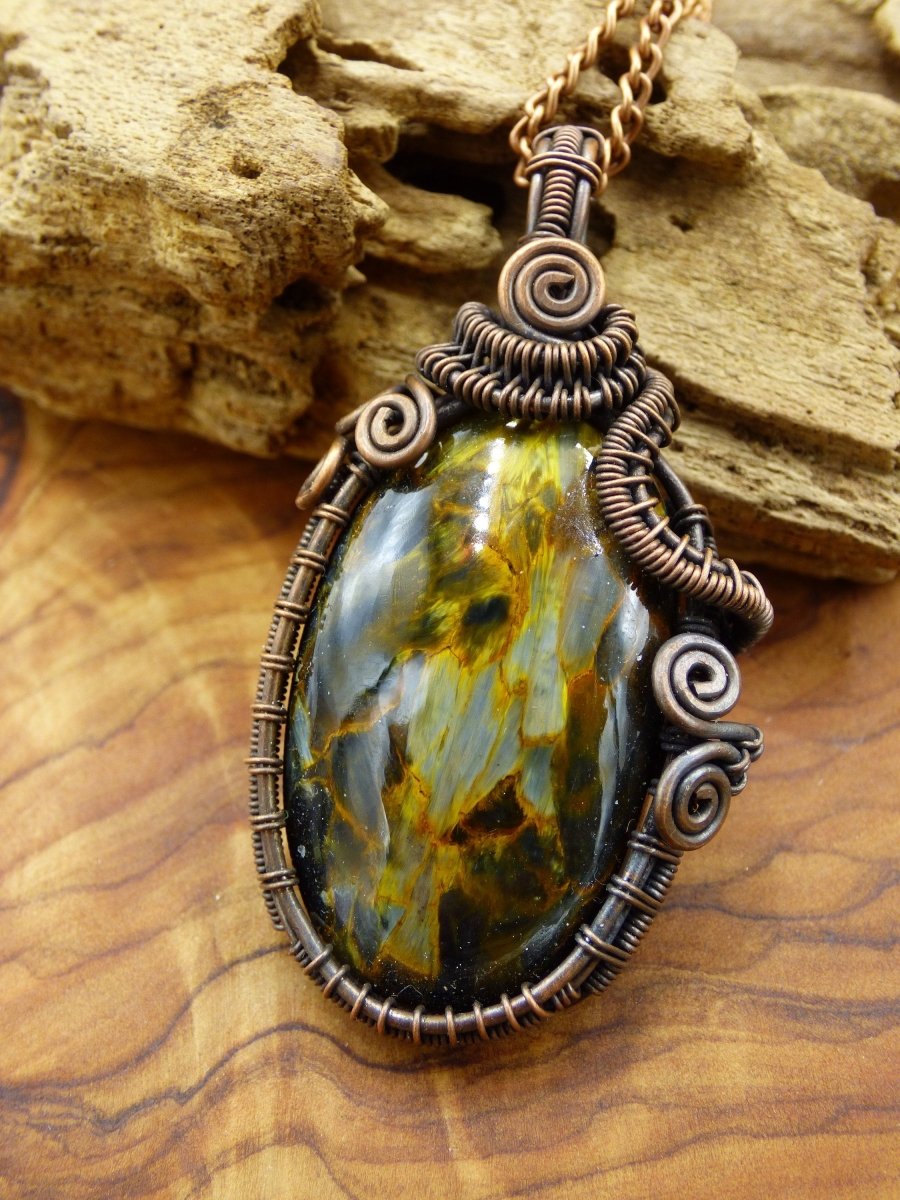 Pietersite *~ Wire ~* ~ Blitz Edelstein Kette mit Kupferdraht ~HIPPIE ~GOA ~Boho ~Ethno ~Nature ~Heilstein ~Energy ~Chakra Galaxy Universum - Art of Nature Berlin