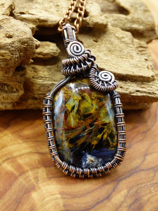 Pietersite *~ Wire ~* ~ Blitz Edelstein Kette mit Kupferdraht ~HIPPIE ~GOA ~Boho ~Ethno ~Nature ~Heilstein ~Energy ~Chakra Galaxy Universum - Art of Nature Berlin