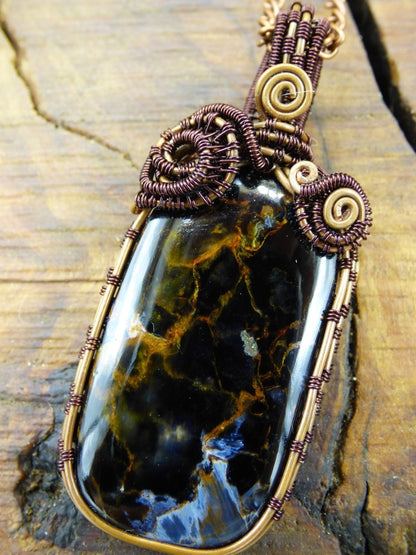 Pietersite *~ Wire ~* ~ Blitz Edelstein Kette mit Kupferdraht ~HIPPIE ~GOA ~Boho ~Ethno ~Nature ~Heilstein ~Energy ~Chakra ~Spirale - Art of Nature Berlin