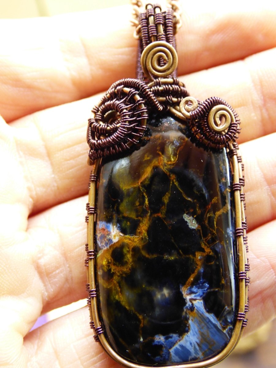 Pietersite *~ Wire ~* ~ Blitz Edelstein Kette mit Kupferdraht ~HIPPIE ~GOA ~Boho ~Ethno ~Nature ~Heilstein ~Energy ~Chakra ~Spirale - Art of Nature Berlin