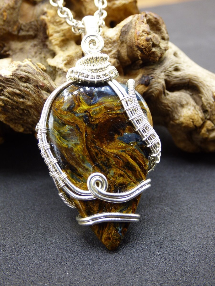 Pietersite Wire ~ Blitz Edelstein Kette Silber Kupferdraht HIPPIE GOA Boho Ethno Nature Heilstein Energy Chakra Galaxy Universum Gold - Art of Nature Berlin