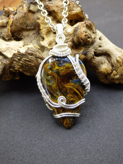 Pietersite Wire ~ Blitz Edelstein Kette Silber Kupferdraht HIPPIE GOA Boho Ethno Nature Heilstein Energy Chakra Galaxy Universum Gold - Art of Nature Berlin