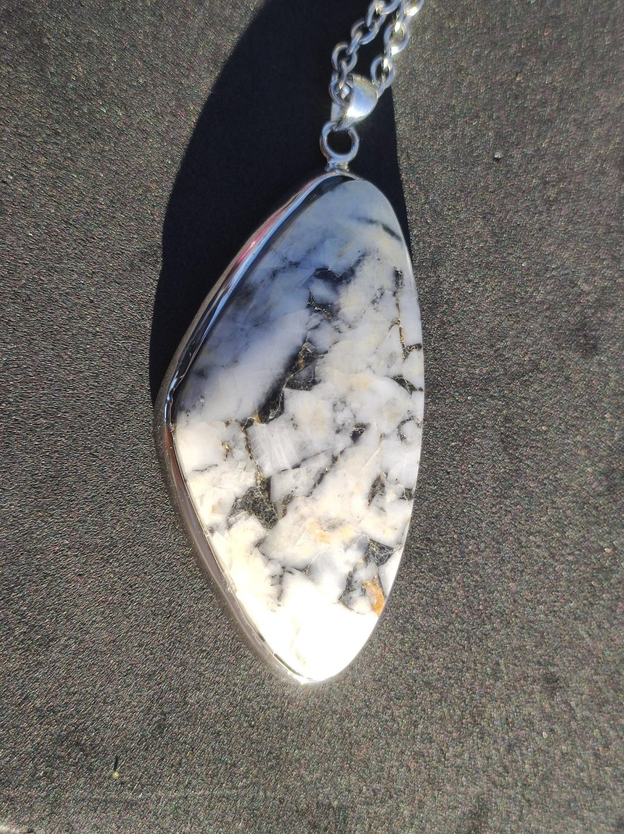 Pinolith ~ 925 Silber Edelstein Kette Heilstein Natur Grau Rarität Edel Mann Frau Geschenk Er Sie Freundin Selten Energie Kraft Ruhe Glück - Art of Nature Berlin