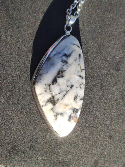 Pinolith ~ 925 Silber Edelstein Kette Heilstein Natur Grau Rarität Edel Mann Frau Geschenk Er Sie Freundin Selten Energie Kraft Ruhe Glück - Art of Nature Berlin