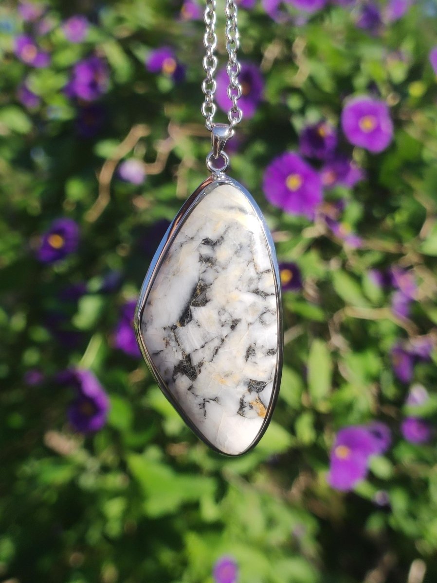 Pinolith ~ 925 Silber Edelstein Kette Heilstein Natur Grau Rarität Edel Mann Frau Geschenk Er Sie Freundin Selten Energie Kraft Ruhe Glück - Art of Nature Berlin