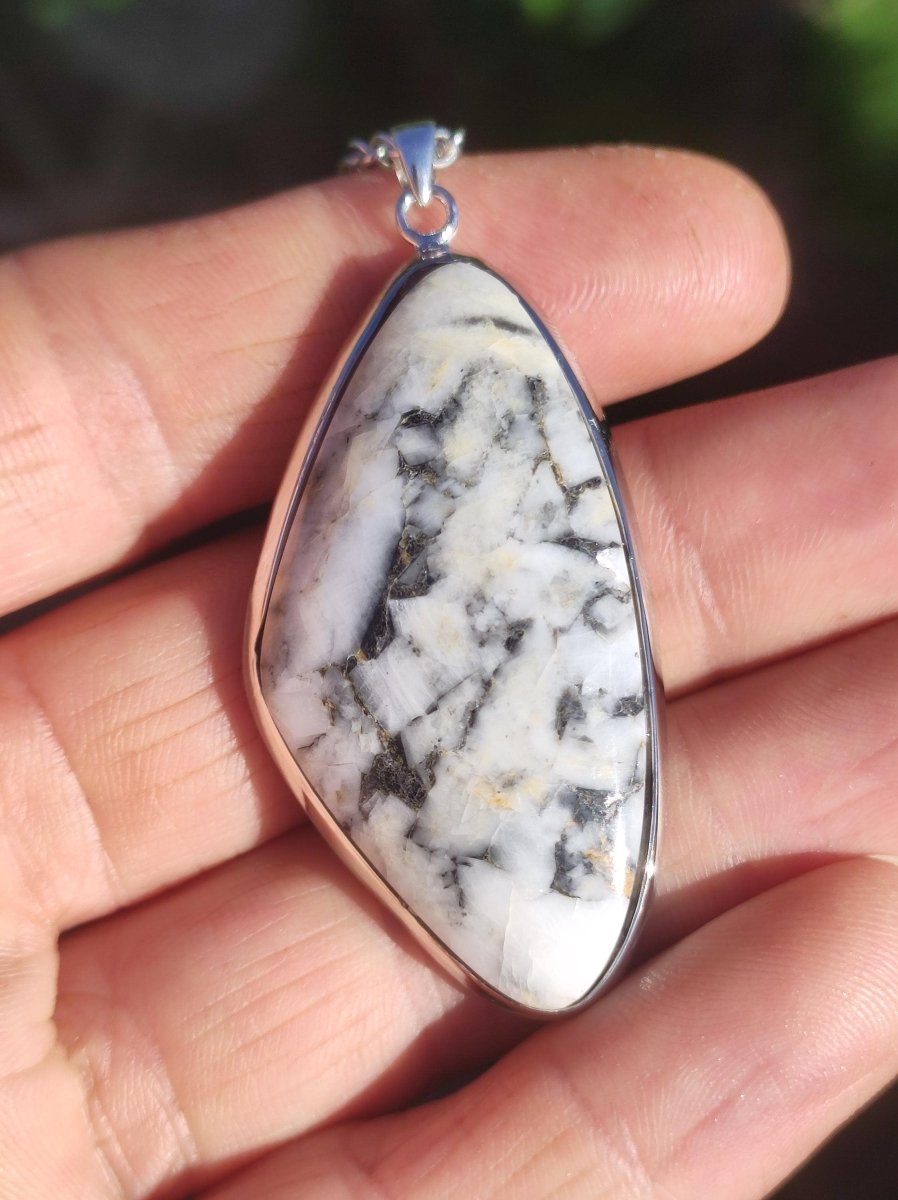 Pinolith ~ 925 Silber Edelstein Kette Heilstein Natur Grau Rarität Edel Mann Frau Geschenk Er Sie Freundin Selten Energie Kraft Ruhe Glück - Art of Nature Berlin