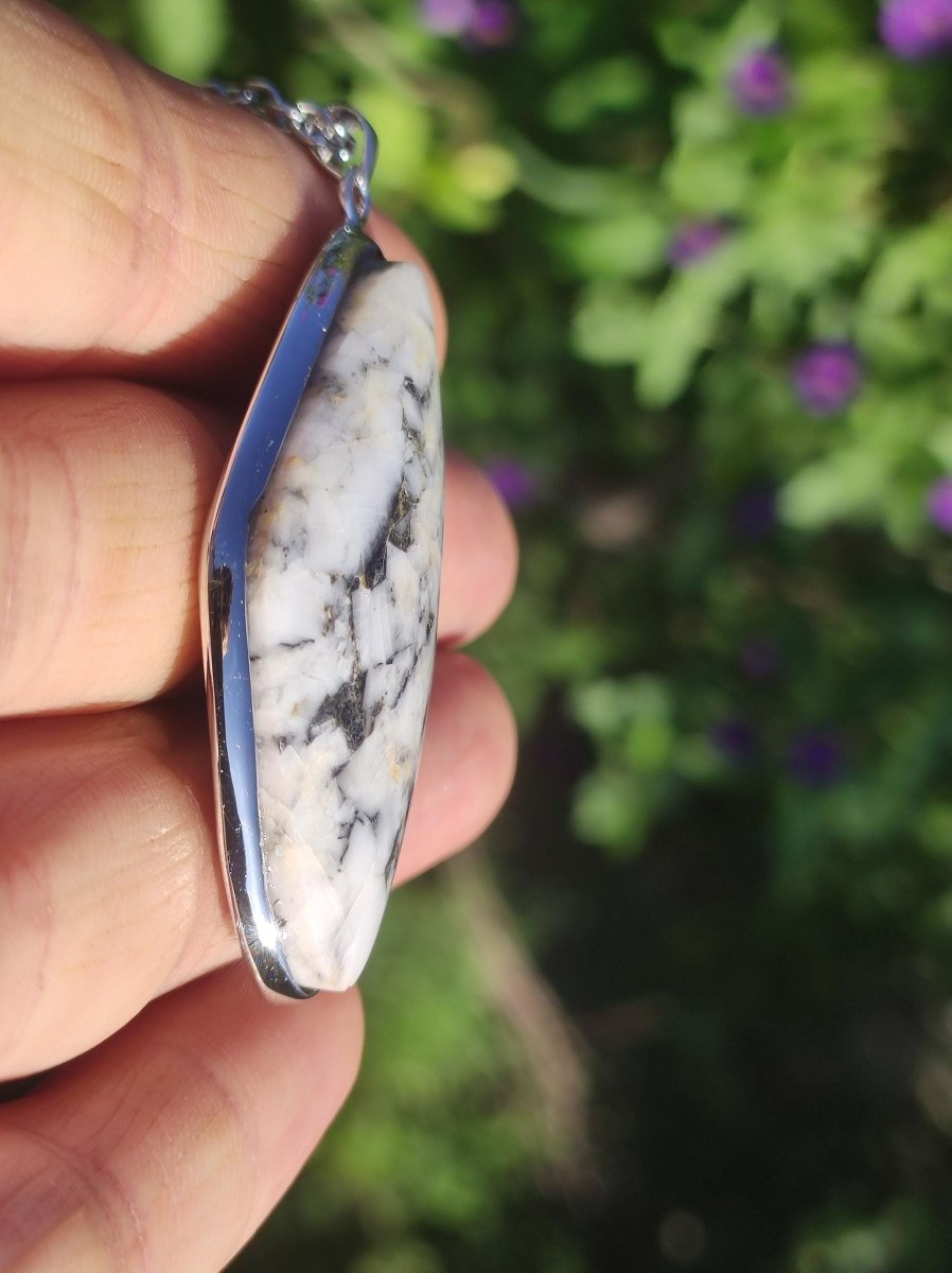 Pinolith ~ 925 Silber Edelstein Kette Heilstein Natur Grau Rarität Edel Mann Frau Geschenk Er Sie Freundin Selten Energie Kraft Ruhe Glück - Art of Nature Berlin