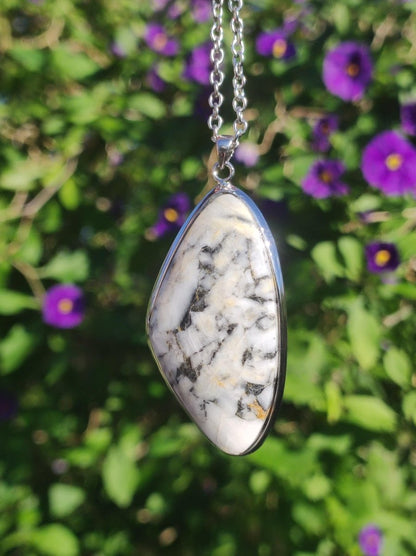 Pinolith ~ 925 Silber Edelstein Kette Heilstein Natur Grau Rarität Edel Mann Frau Geschenk Er Sie Freundin Selten Energie Kraft Ruhe Glück - Art of Nature Berlin