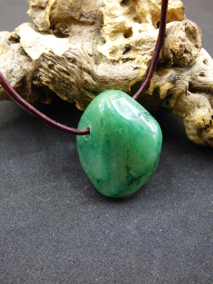 Prasem - Edelstein Kette grün Natur Heilstein Geschenk Er SIe Mann Frau Freund Weihnachten Goa Boho Ethno Psy Vintage Anhänger Echt - Art of Nature Berlin