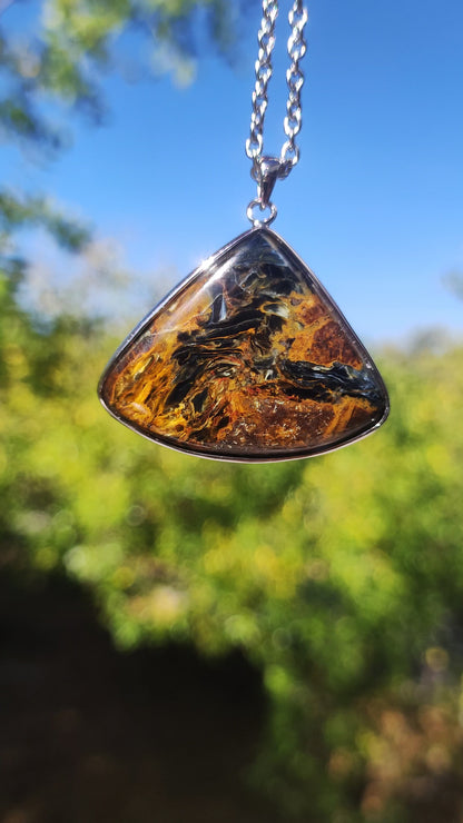 Pietersite gold - 925 Sterling Silver Gemstone Necklace Nature Protection Rarity Healing Stone Crystal Man Woman He She Gift Shimmer Reflection