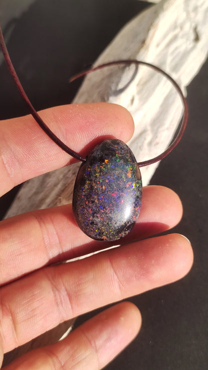 Black Opal - Gemstone Necklace Colorful Sparkling Rarity Natural Healing Stone Energy Crystal Pendant Man Woman Child Gift Him Her Valentine's Day