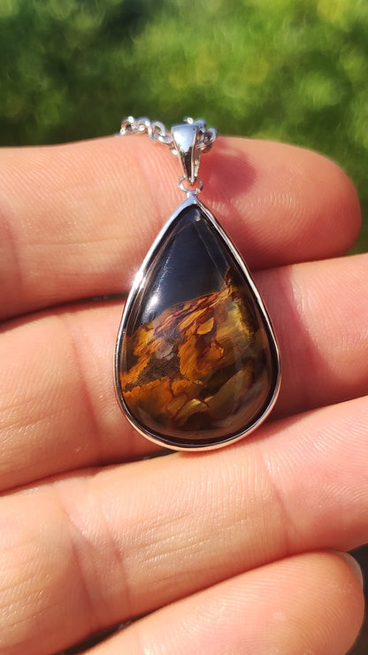 Pietersite gold - 925 Sterling Silver Gemstone Necklace Nature Protection Rarity Healing Stone Crystal Man Woman He She Gift Shimmer Reflection