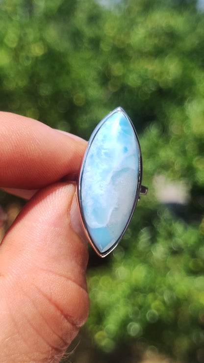 Larimar 925 Silver Ring "Atlantis Stone" Gemstone Blue Nature Sea Sky Set Energy Power Rarity Rare Woman Mother Her Grandma Gift