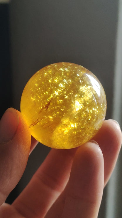 Mica Fluorite Yellow AAA Gemstone Ball Decoration Sphere Massage Crystal Collector Meditation Healing Stone Woman Man Gift Him Her House Living Energy