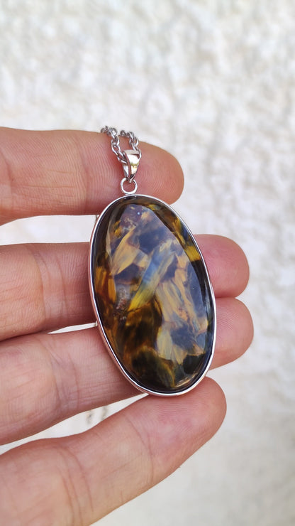 Pietersite gold - 925 Sterling Silver Gemstone Necklace Nature Protection Rarity Healing Stone Crystal Man Woman He She Gift Shimmer Reflection