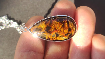 Pietersite gold - 925 Sterling Silber Edelstein Kette Natur Schutz Rarität Heilstein Kristall Mann Frau Er Sie Geschenk Schimmer Reflektion