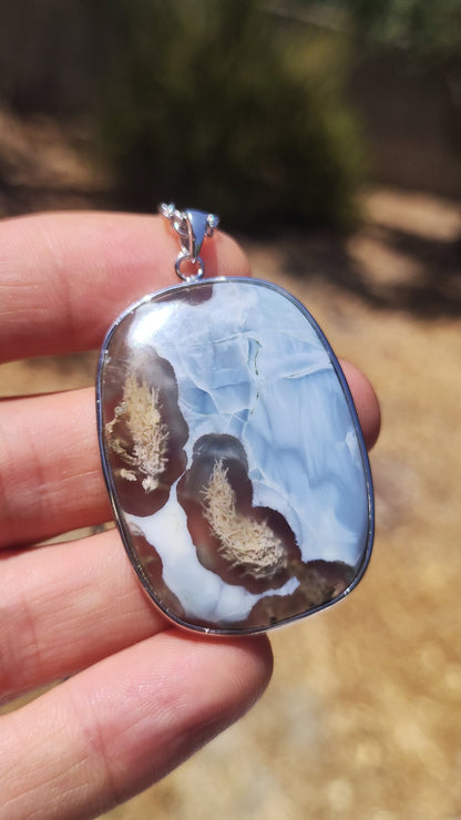 MINDBLOWING Dendrite Opal "Blue Owyhee" 925 Silver Setting Gemstone Necklace Natural Healing Stone Energy Rarity Man Woman He She Gift Quality