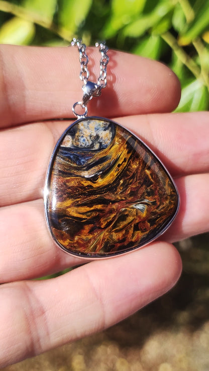 Pietersite gold - 925 Sterling Silber Edelstein Kette Natur Schutz Rarität Heilstein Kristall Mann Frau Er Sie Geschenk Schimmer Reflektion