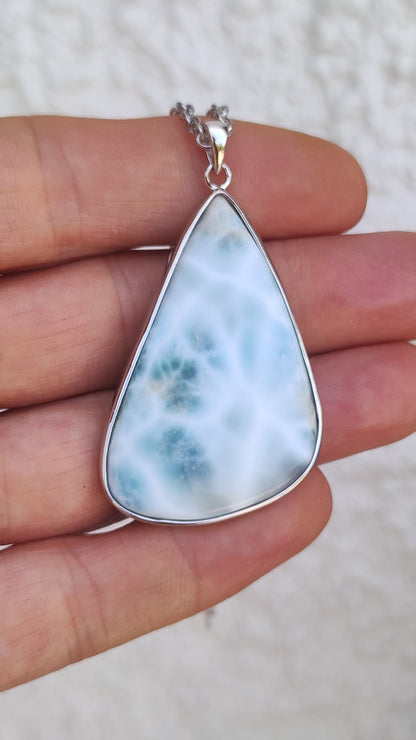 Larimar AAA "Atlantis Stone" Edelstein Kette 925 Sterling Silber Frau Schmuck Edel Natur Heilstein Hippie Rarität Meer Himmel blau Geschenk