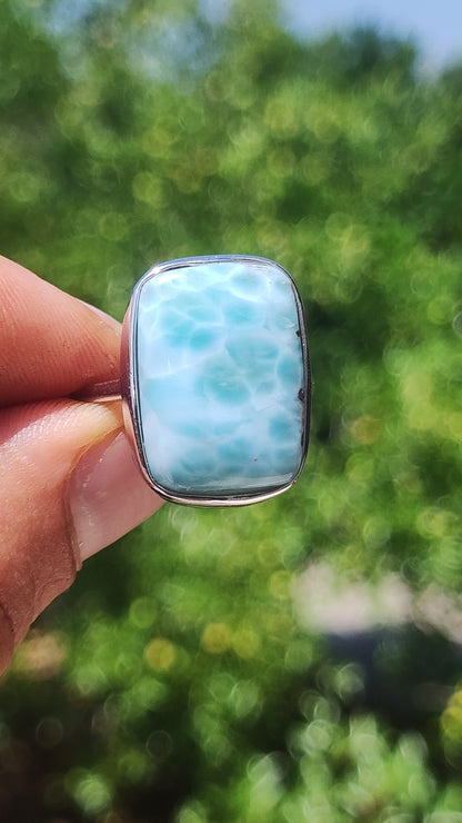 Larimar 925 Silber Ring "Atlantis Stone" Edelstein blau Natur Meer Himmel gefasst Energie Kraft Rarität Selten Frau Mutter Sie Oma Geschenk