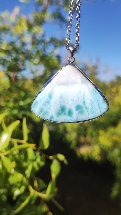 Larimar AAA "Atlantis Stone" Edelstein Kette 925 Sterling Silber Frau Schmuck Edel Natur Heilstein Hippie Rarität Meer Himmel blau Geschenk