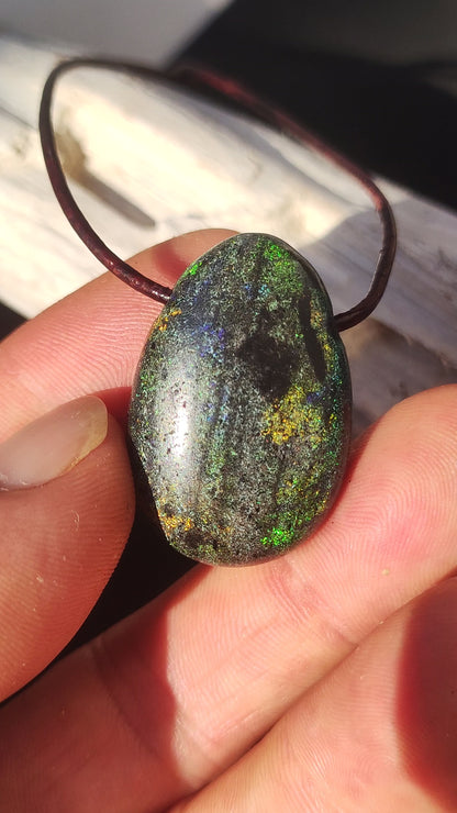 Black Opal - Gemstone Necklace Colorful Sparkling Rarity Natural Healing Stone Energy Crystal Pendant Man Woman Child Gift Him Her Valentine's Day