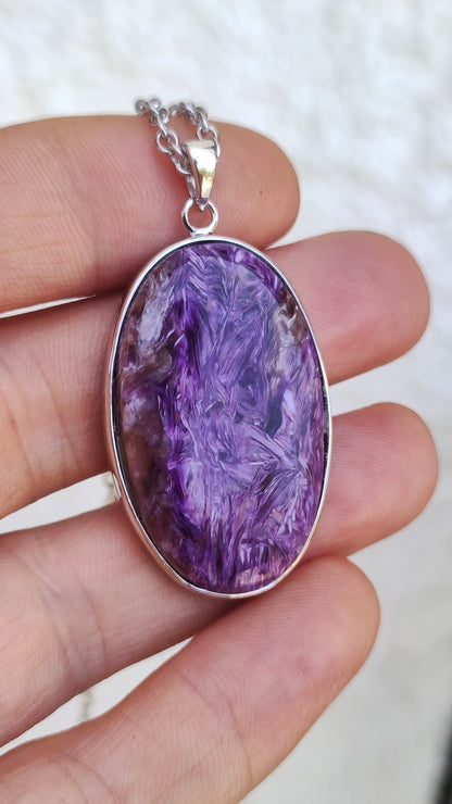 Charoite - 925 argent serti collier de pierres précieuses violet violet pierre de guérison naturelle énergie rareté homme femme il son cadeau noble qualité haute qualité