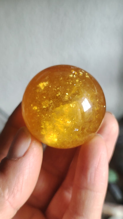 Mica Fluorite Yellow AAA Gemstone Ball Decoration Sphere Massage Crystal Collector Meditation Healing Stone Woman Man Gift Him Her House Living Energy