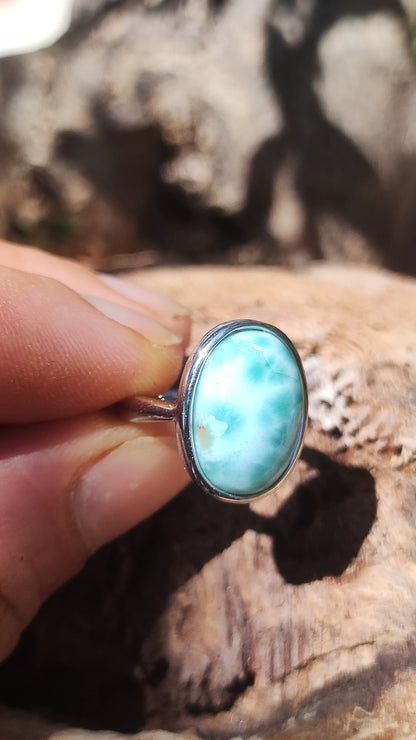 Larimar 925 Bague en argent « Atlantis Stone » Pierre précieuse Bleu Nature Mer Ciel Ensemble Énergie Puissance Rareté Rare Femme Mère Son grand-mère Cadeau